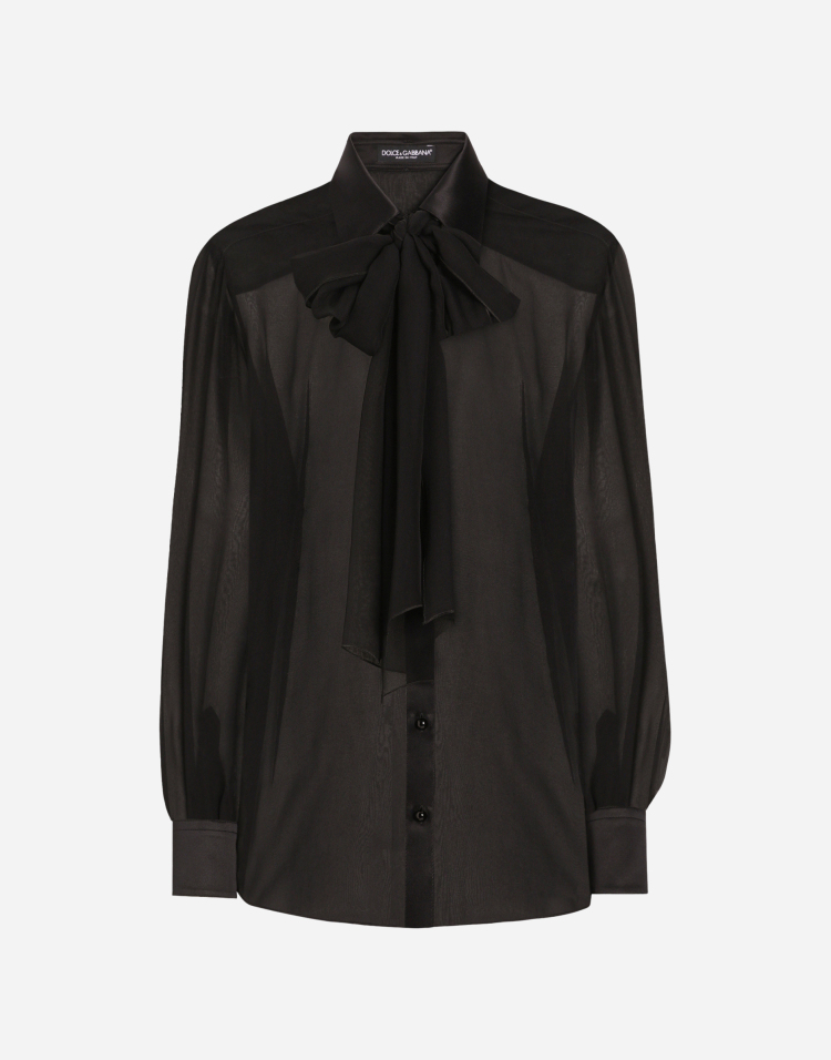 蝴蝶结真丝雪纺衬衫