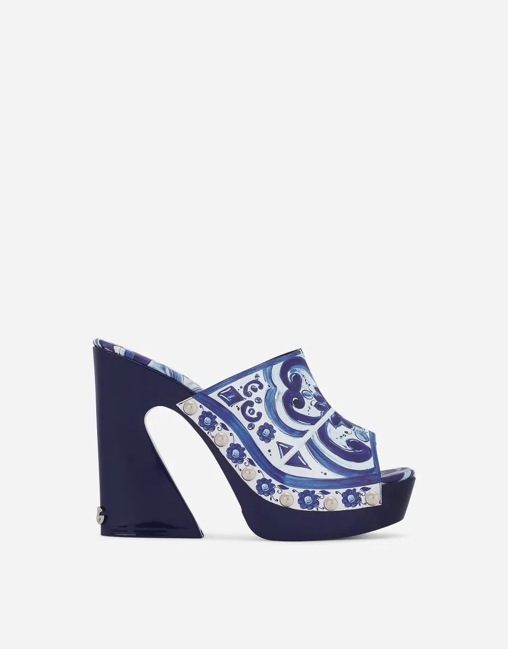 马约利卡印花亮泽牛皮革木屐鞋