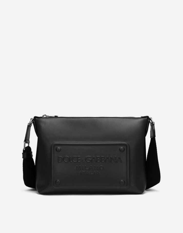 凸纹徽标牛皮革斜挎包