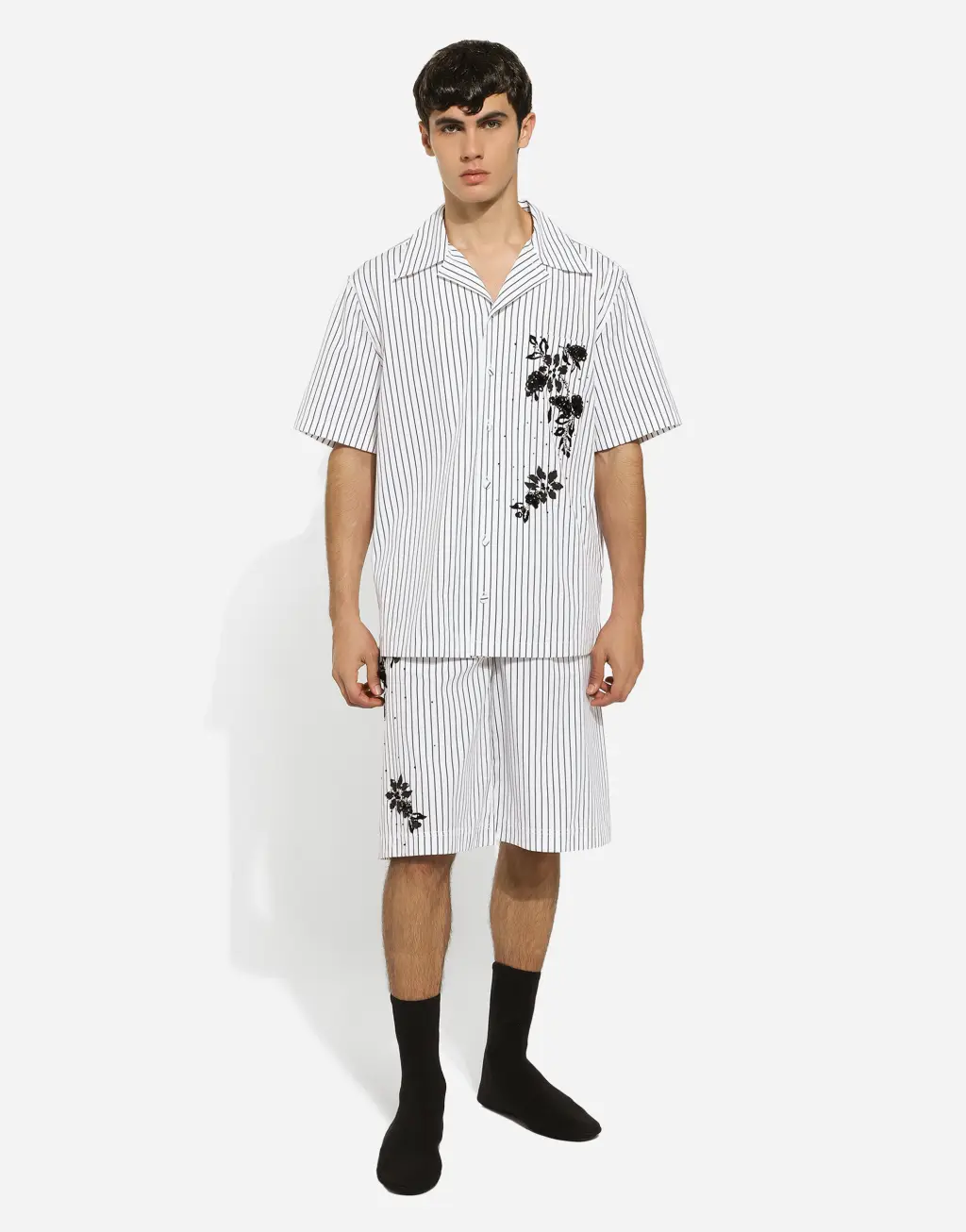 刺绣条纹府绸 Hawaii 衬衫