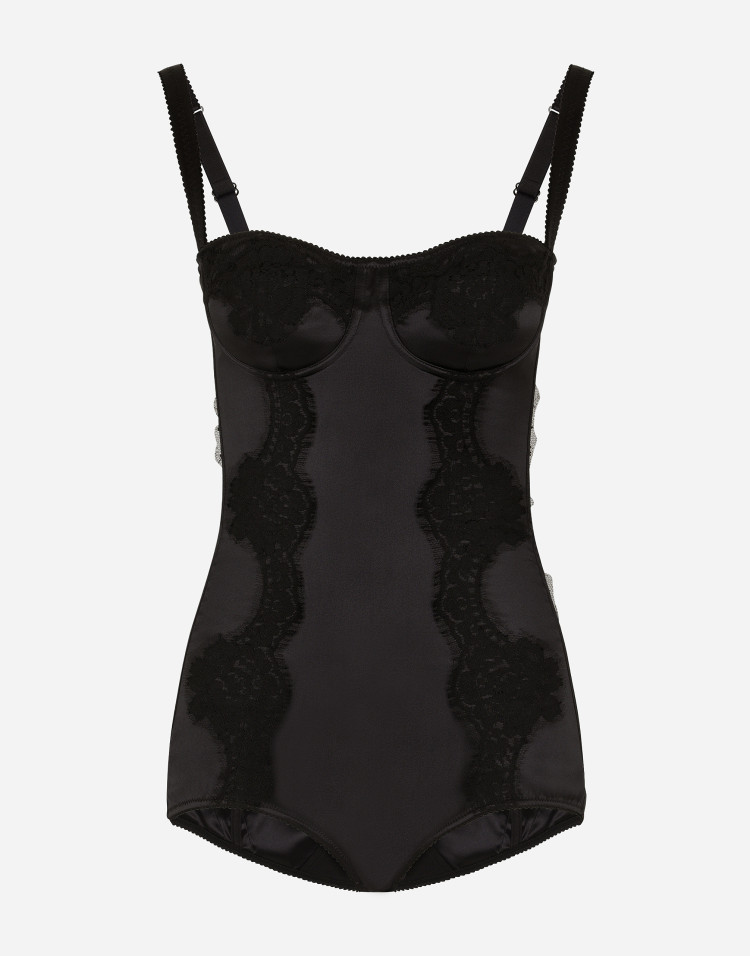 蕾丝装饰真丝平杯式连体内衣