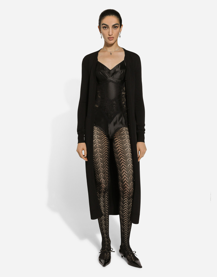 DG 徽标弹力粘胶针织长款开衫