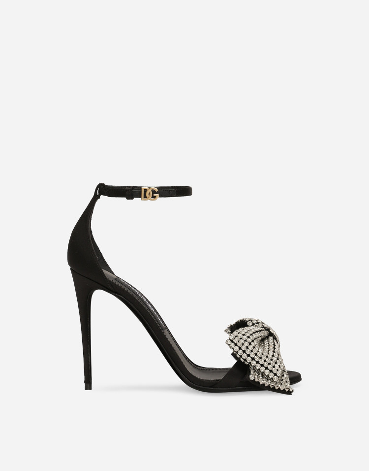 水钻刺绣缎布凉鞋