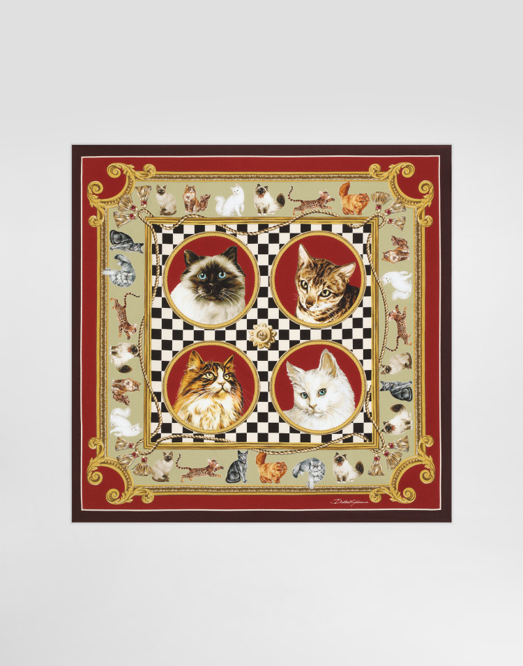 小猫印花真丝方巾