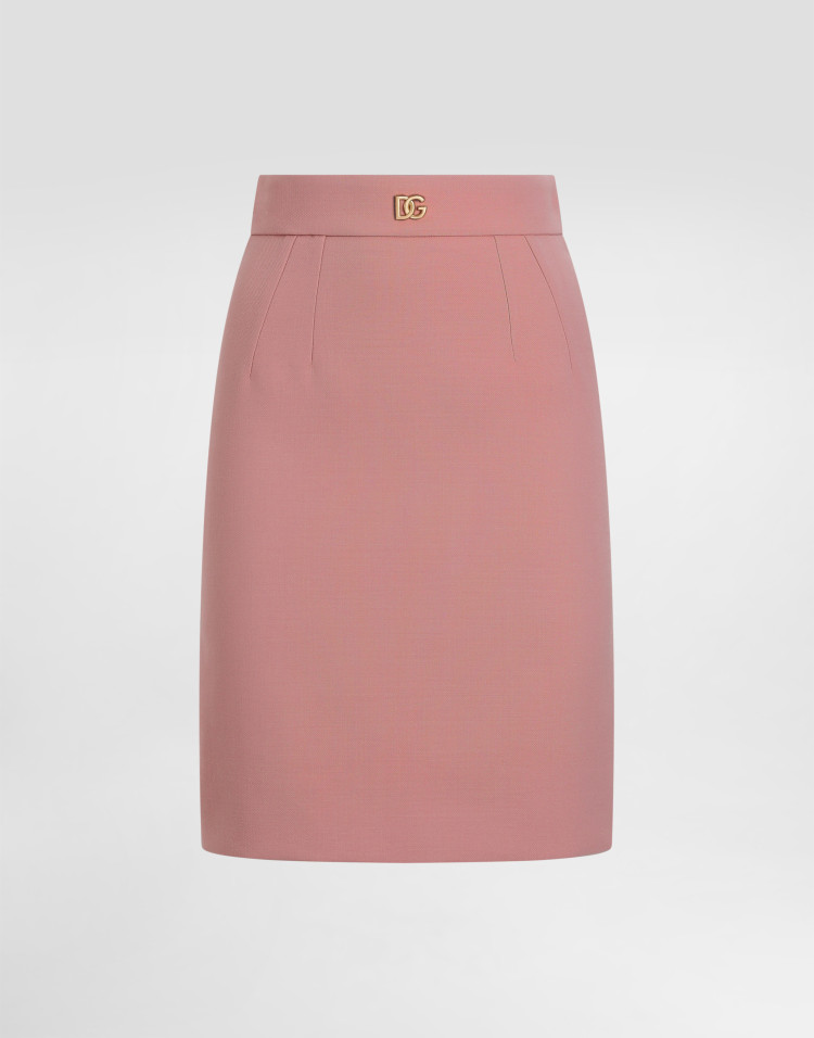 DG 徽标羊毛绉绸直筒迷笛半裙