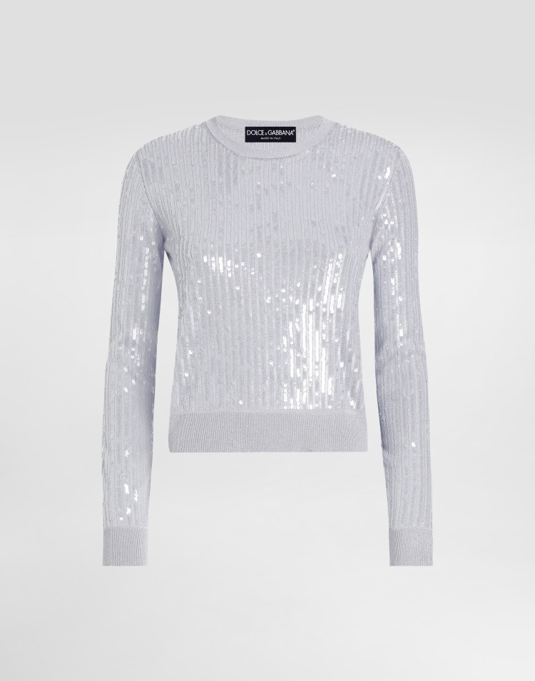 亮片刺绣圆领针织衫