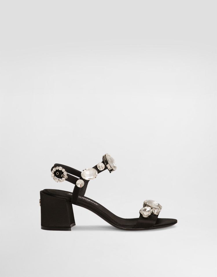 宝石刺绣缎布凉鞋