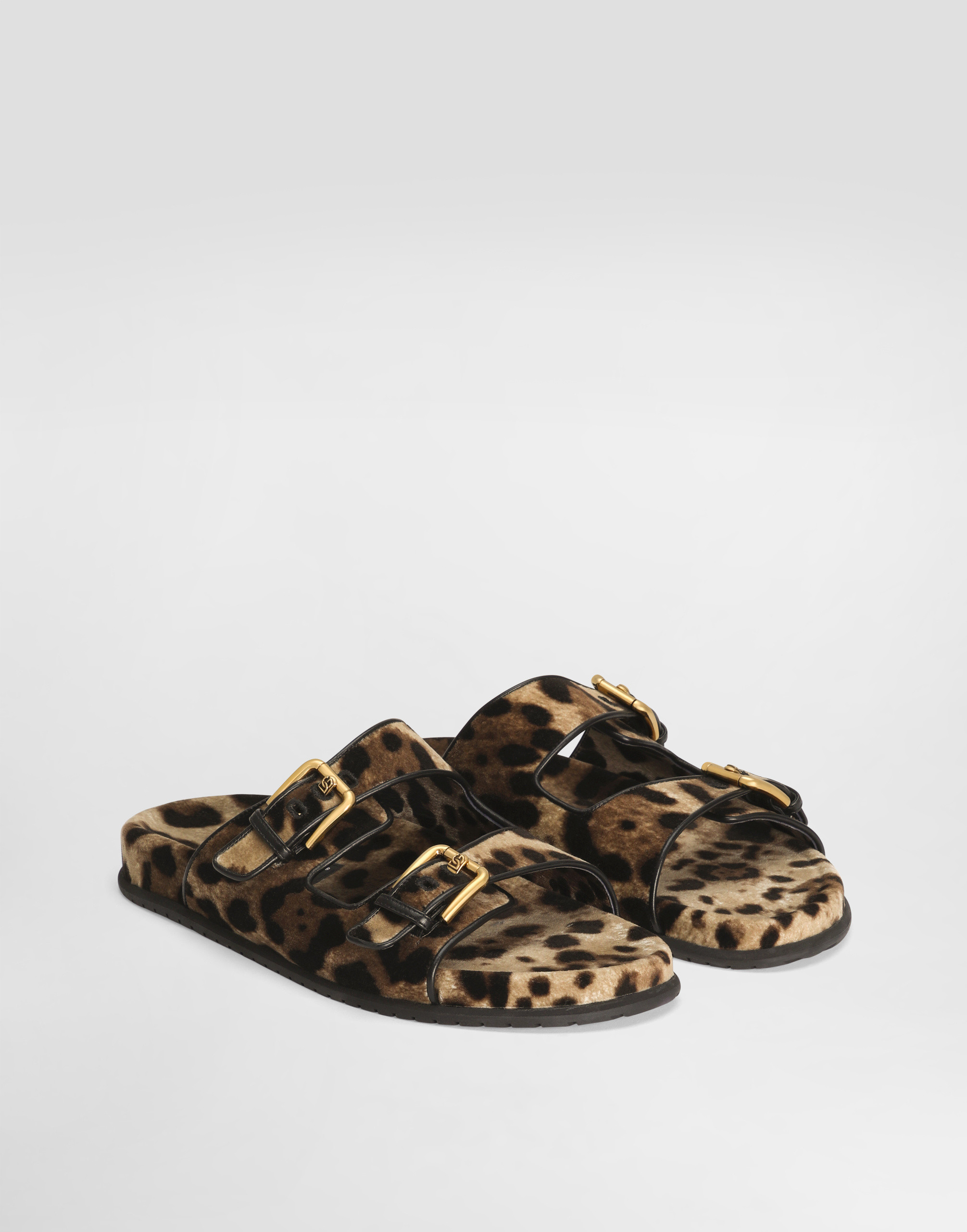 印花天鹅绒拖鞋