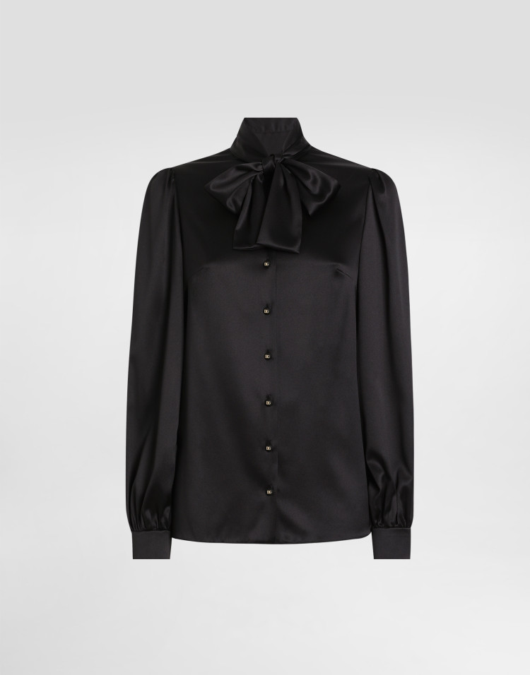 蝴蝶结领缎布衬衫