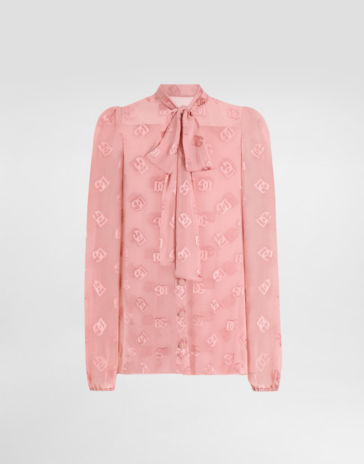 DG 徽标烧花真丝衬衫