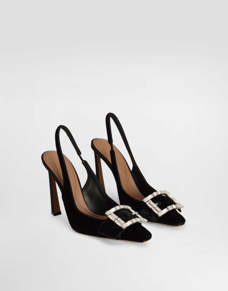 珠宝搭扣天鹅绒后系带鞋