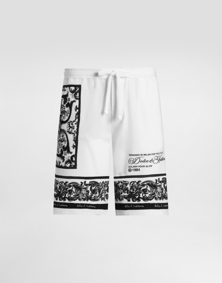 马约利卡印花双层珠地百慕大短裤