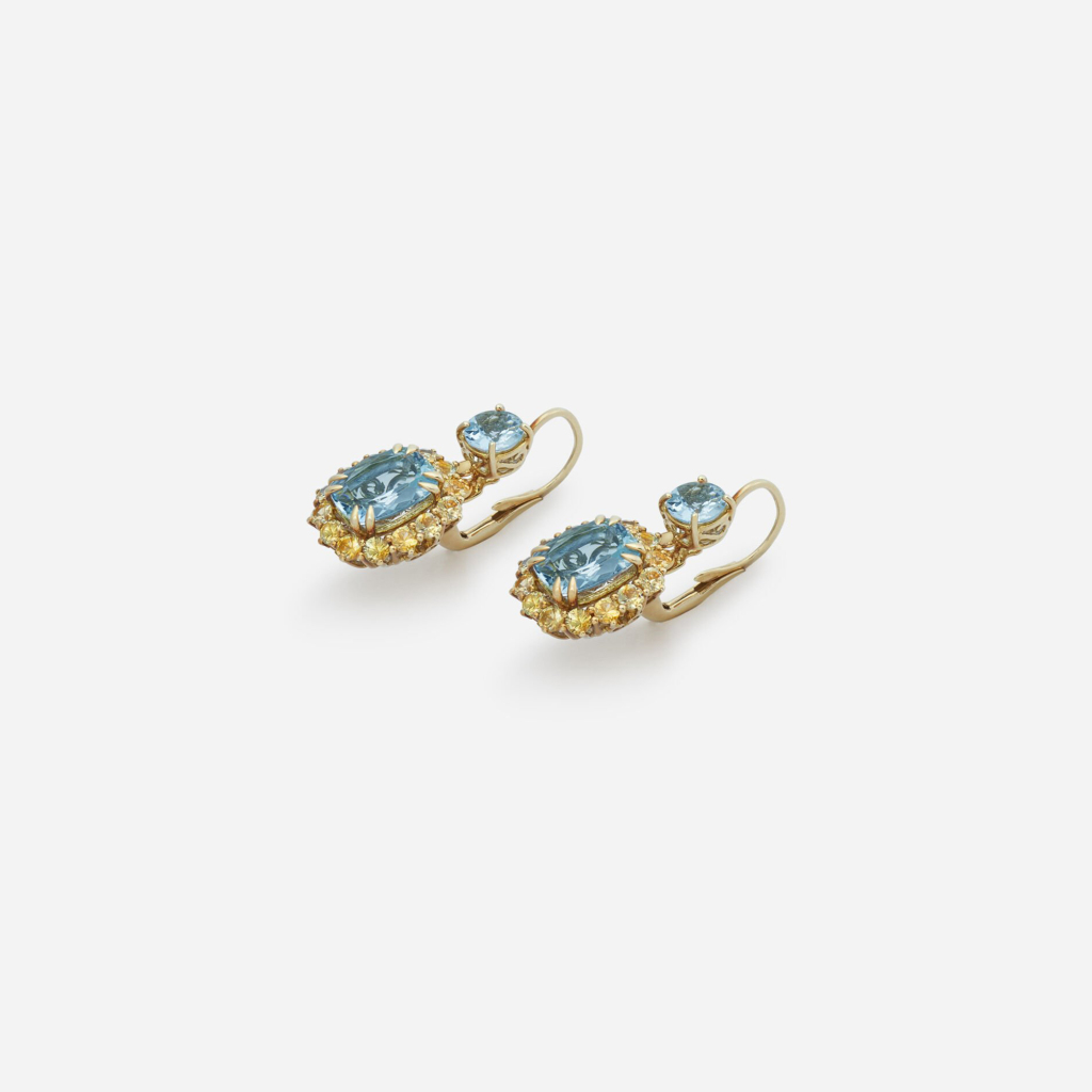 Gems 系列 海蓝宝、黄色蓝宝石18K黄金耳环2