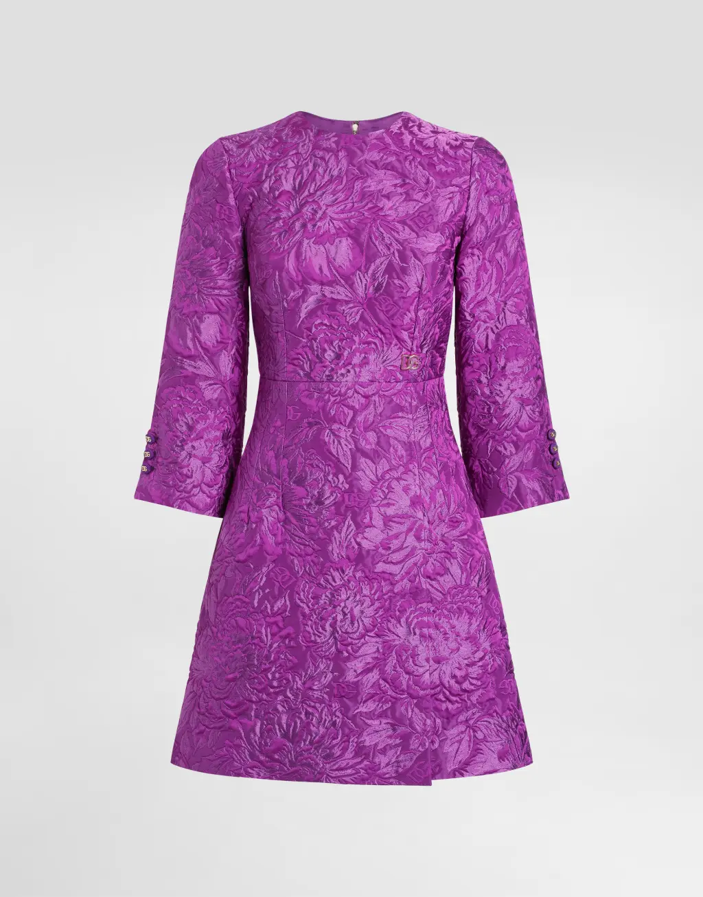 【织锦】芍药图案锦缎半袖连衣裙