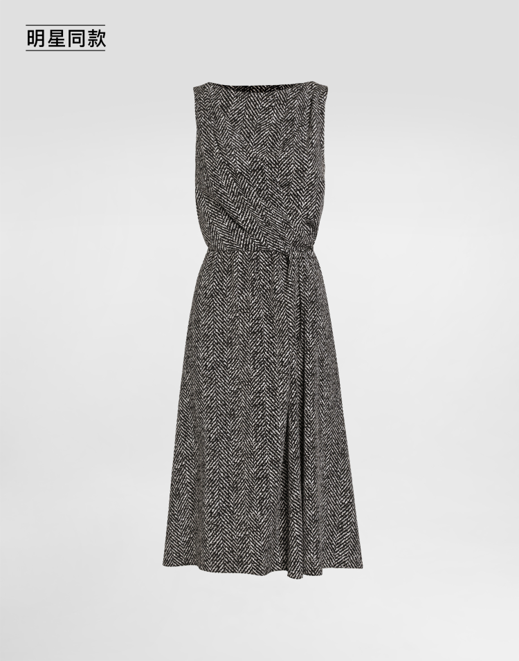 明星同款人字纹印花重磅绉绸连衣裙
