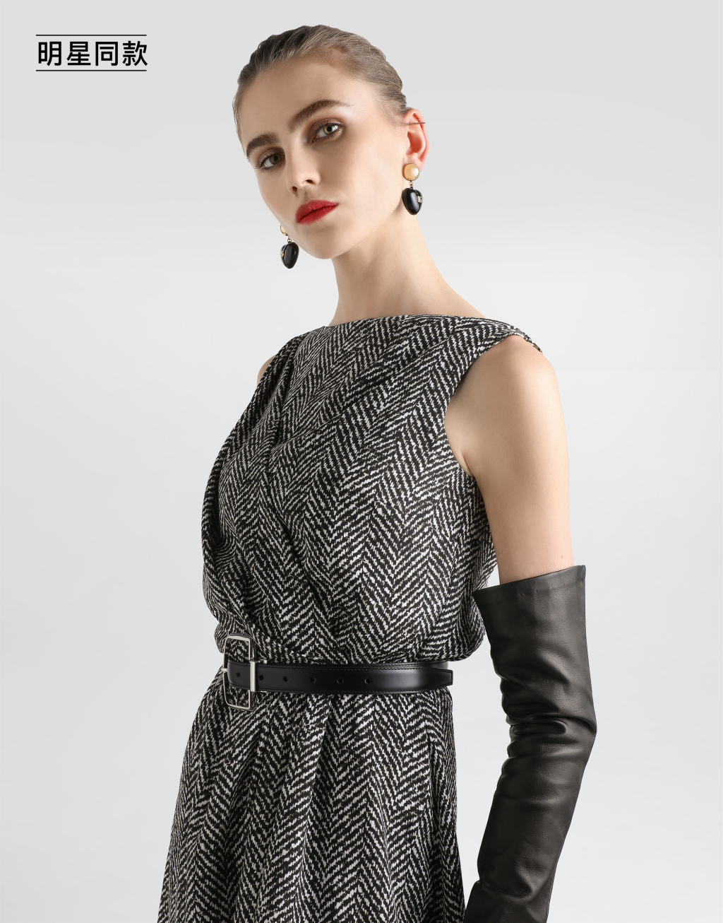 明星同款人字纹印花重磅绉绸连衣裙4