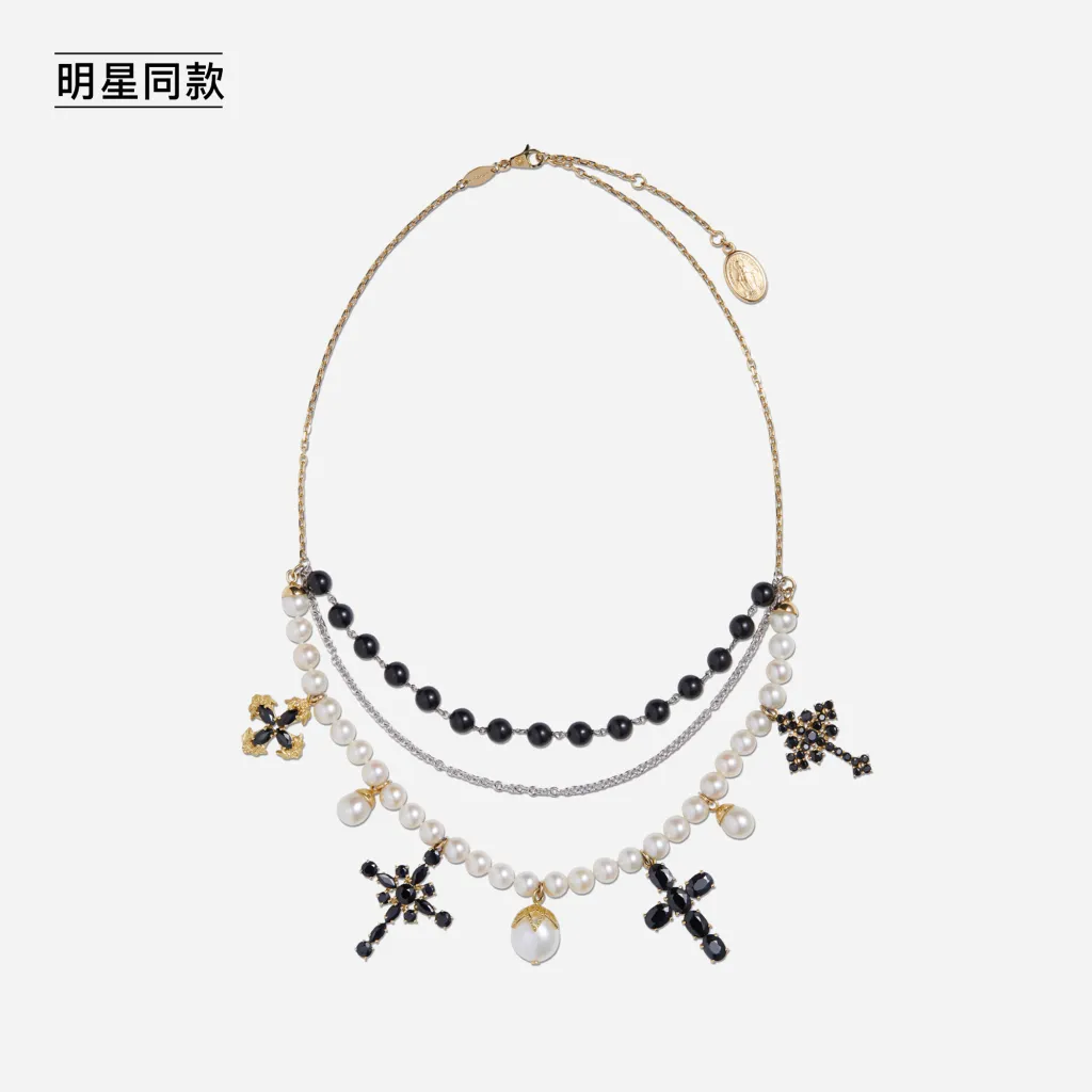 明星同款Sicily 系列 黑色蓝宝石、珍珠、黑玉18K白金与黄金项链