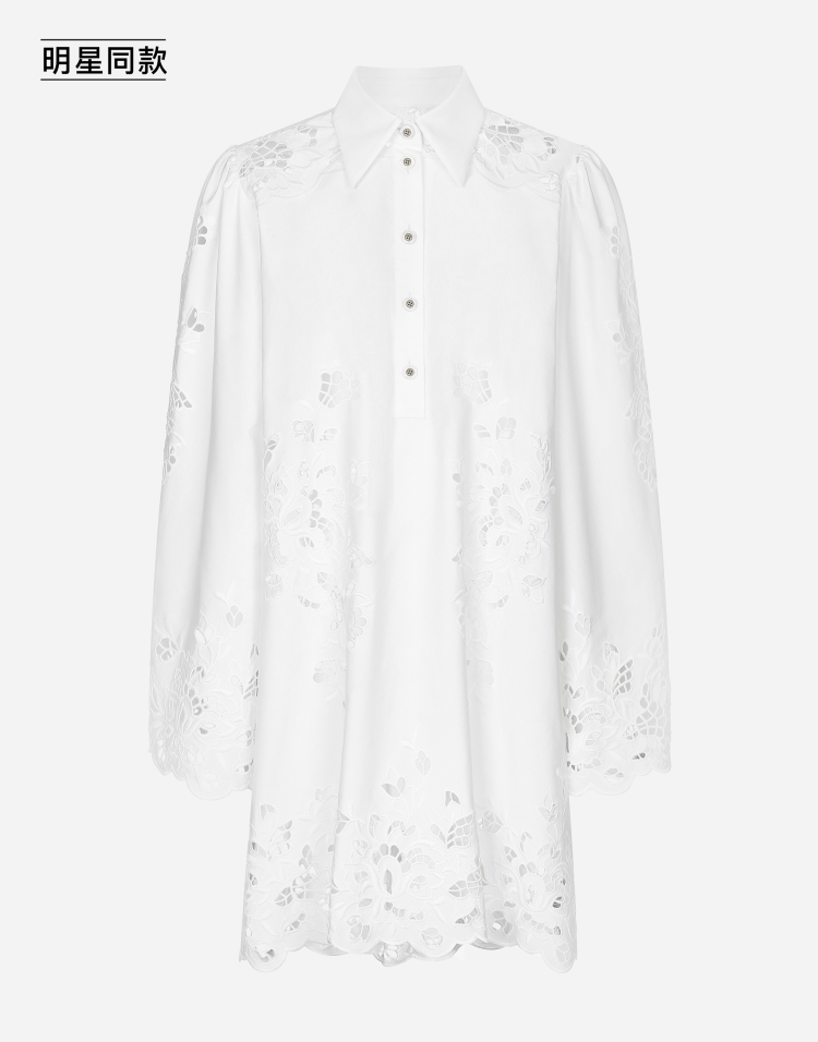 明星同款挖剪刺绣棉质衬衫式连衣裙
