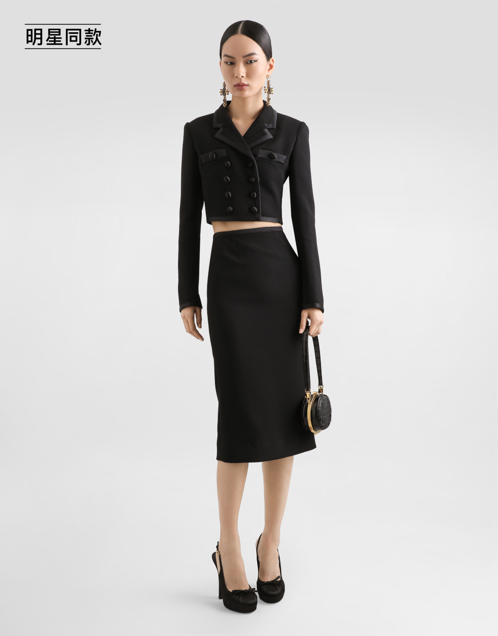 明星同款羊毛绉绸双排扣短夹克2