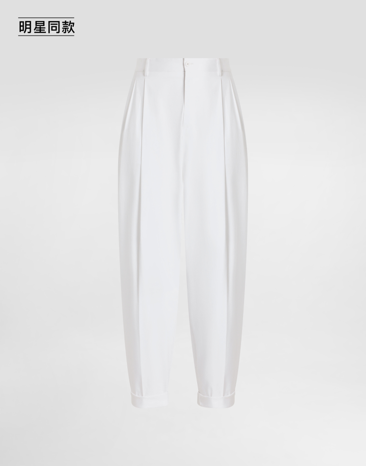 明星同款棉质华达呢双褶长裤
