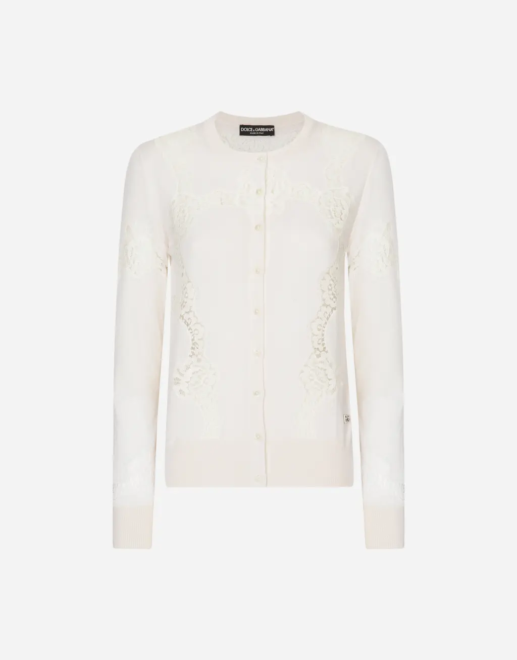 蕾丝嵌花丝绒混纺开衫