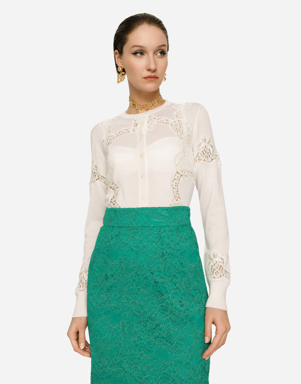 蕾丝嵌花丝绒混纺开衫4