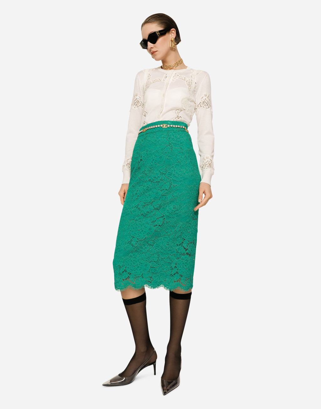 蕾丝嵌花丝绒混纺开衫5