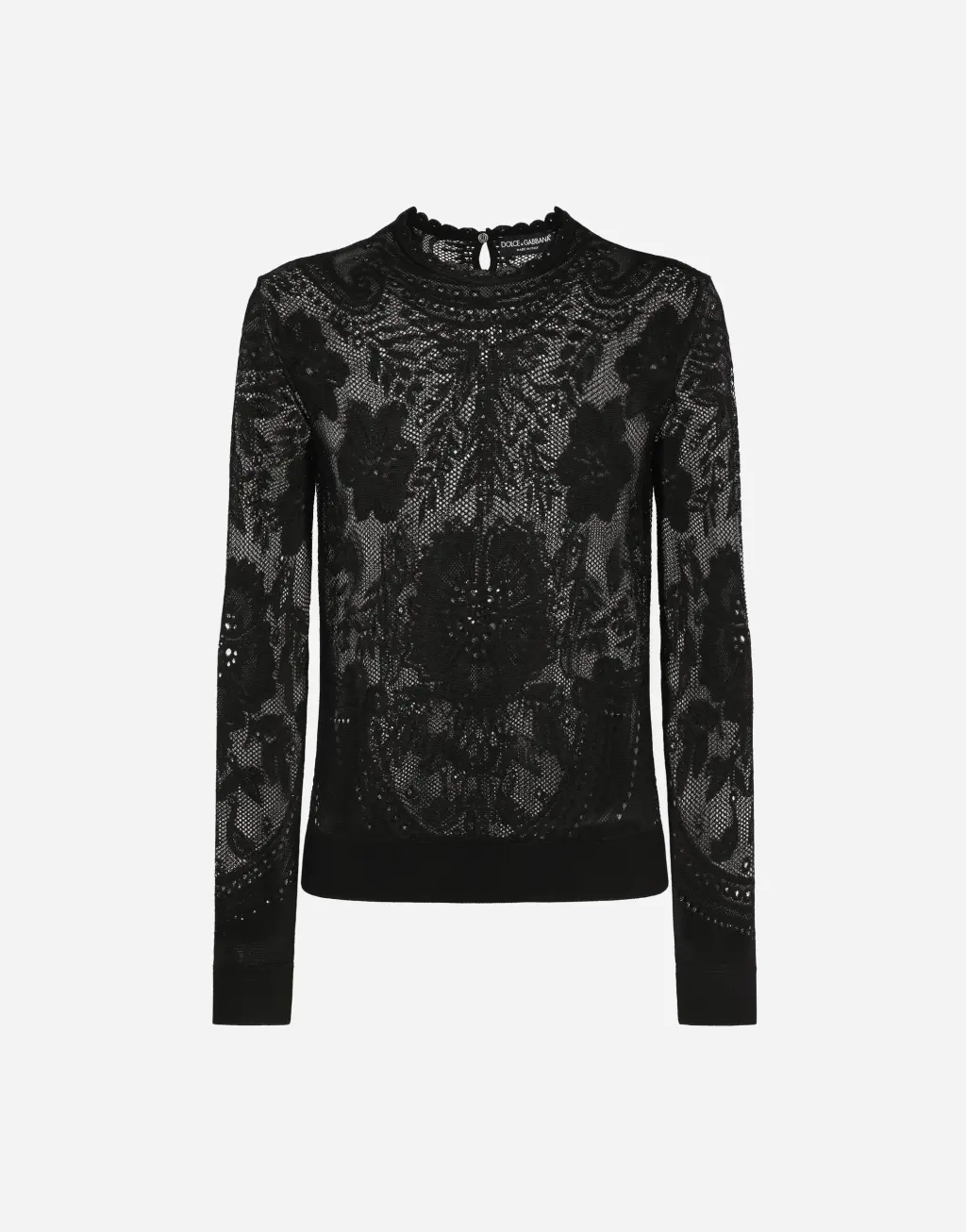 提花蕾丝针织圆领针织衫