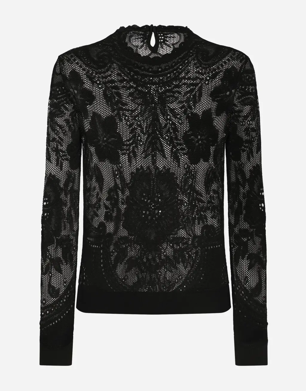 提花蕾丝针织圆领针织衫