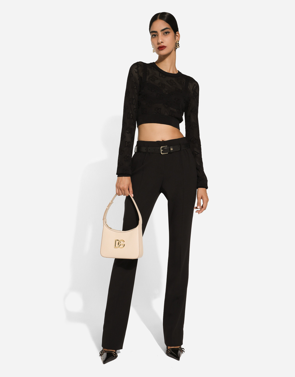 DG 徽标提花粘胶网纹针织短上衣8