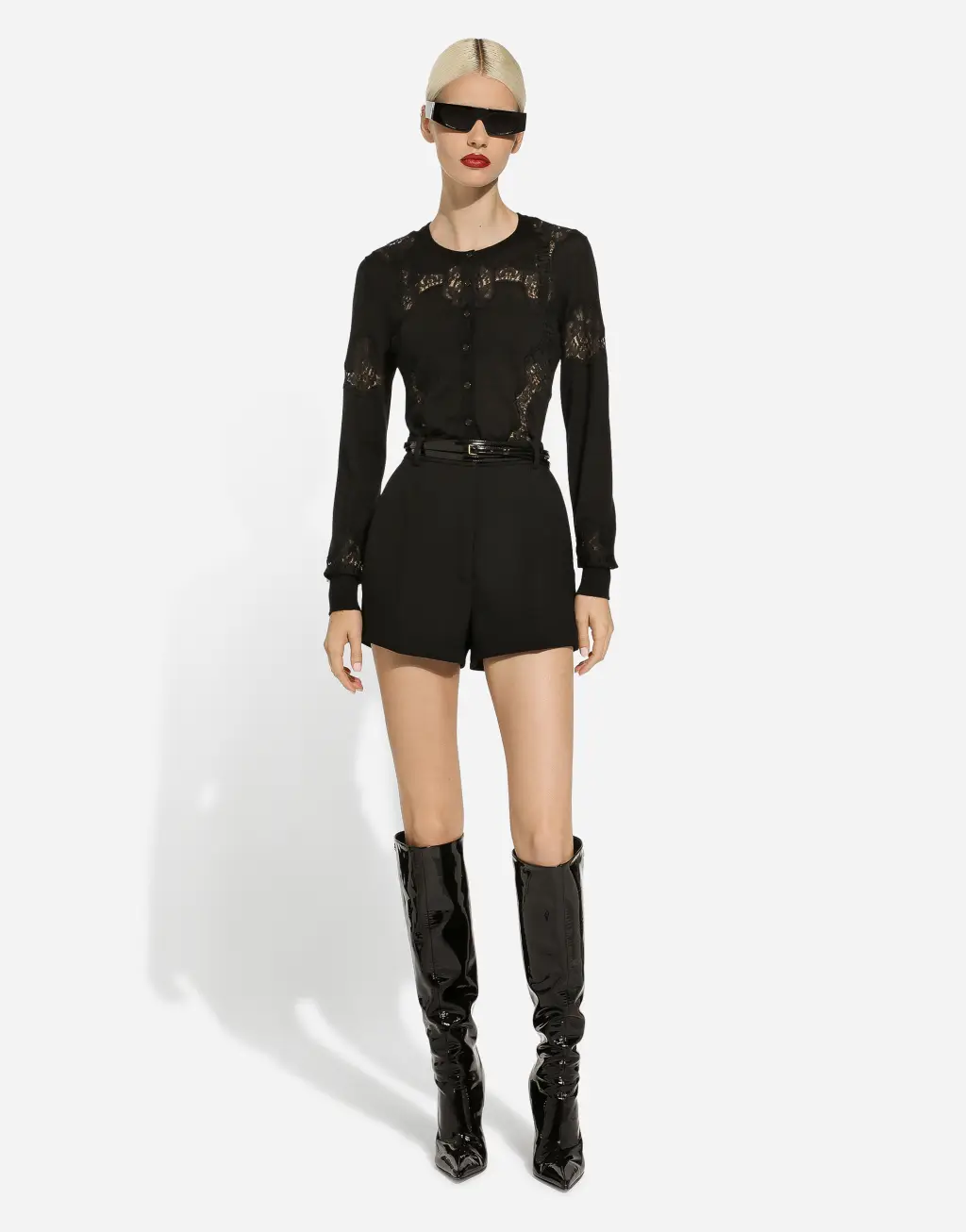 蕾丝嵌花丝绒混纺开衫