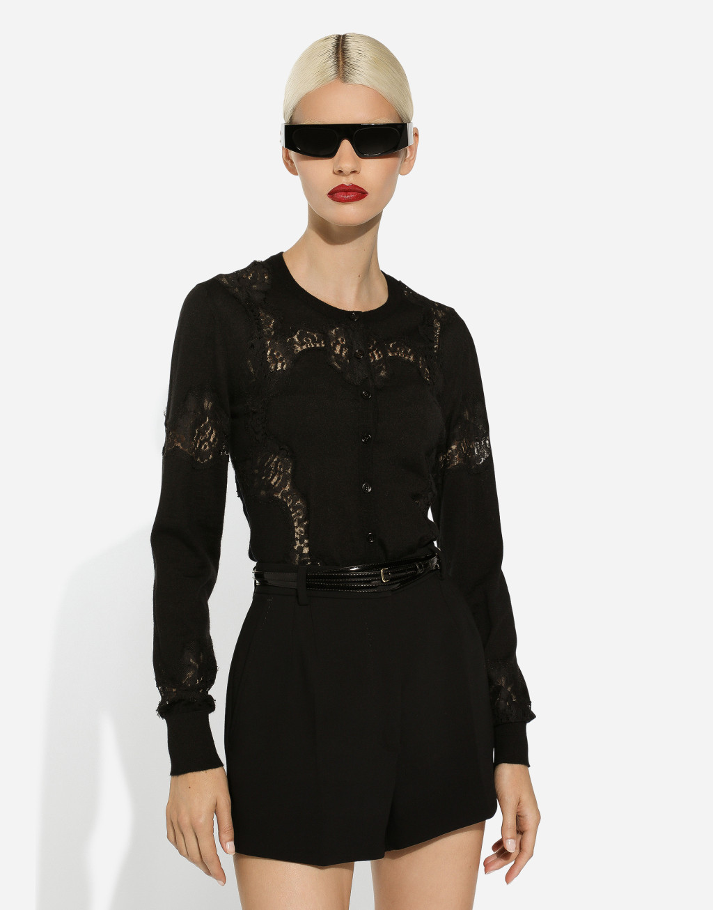 蕾丝嵌花丝绒混纺开衫4