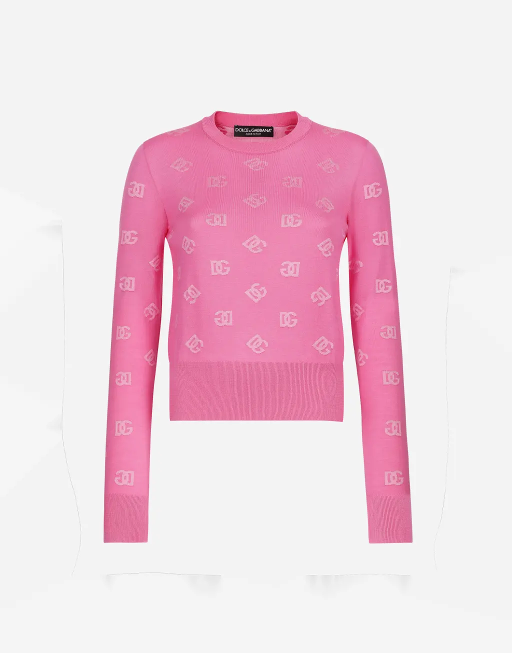 同色 DG 徽标提花真丝与羊毛针织衫