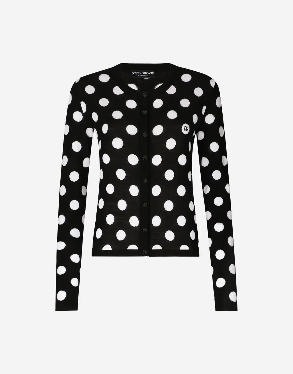 波点嵌花真丝与羊毛混纺开衫