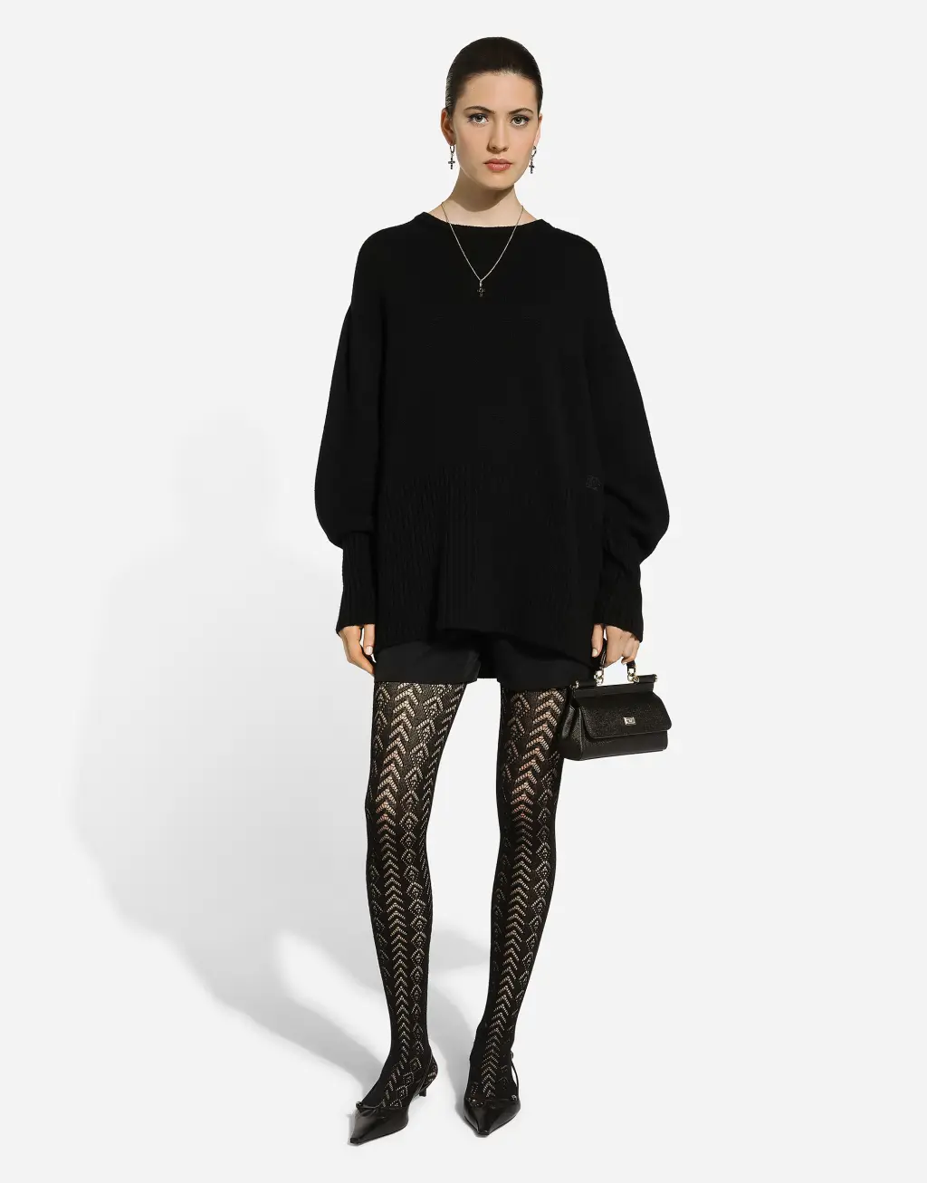 DG 徽标刺绣羊绒圆领针织衫