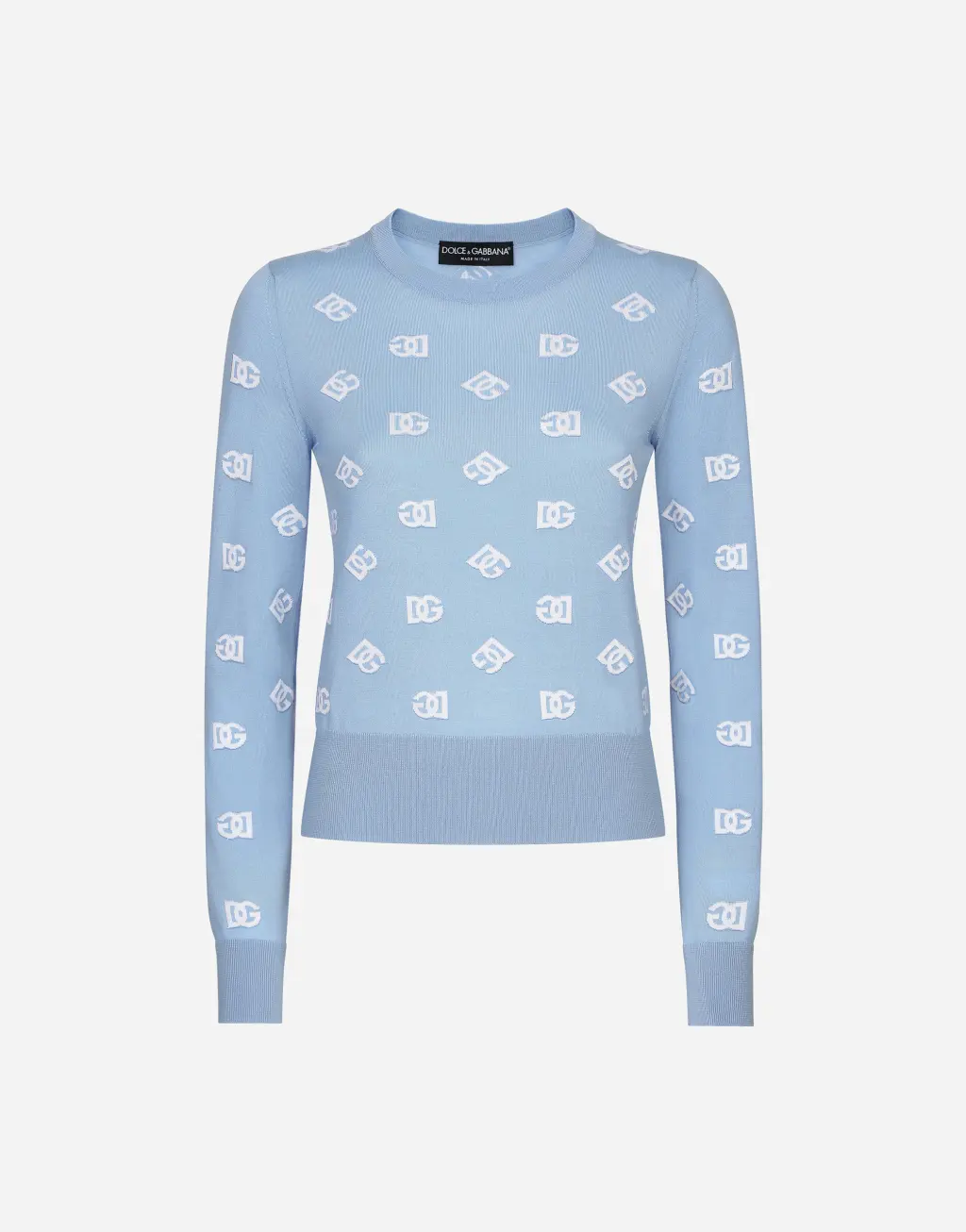 同色 DG 徽标提花真丝与羊毛针织衫