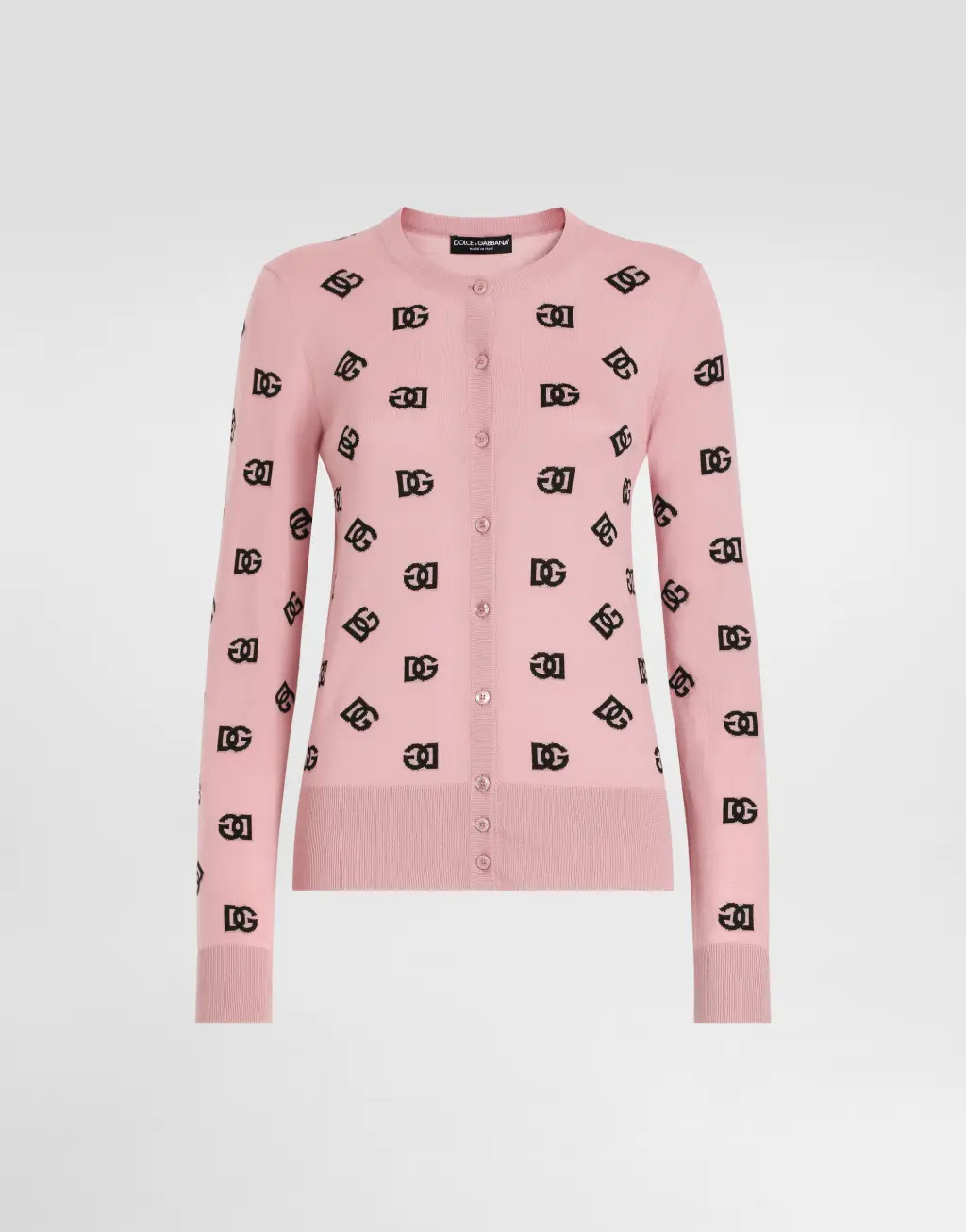 同色 DG 徽标提花真丝与羊毛开衫