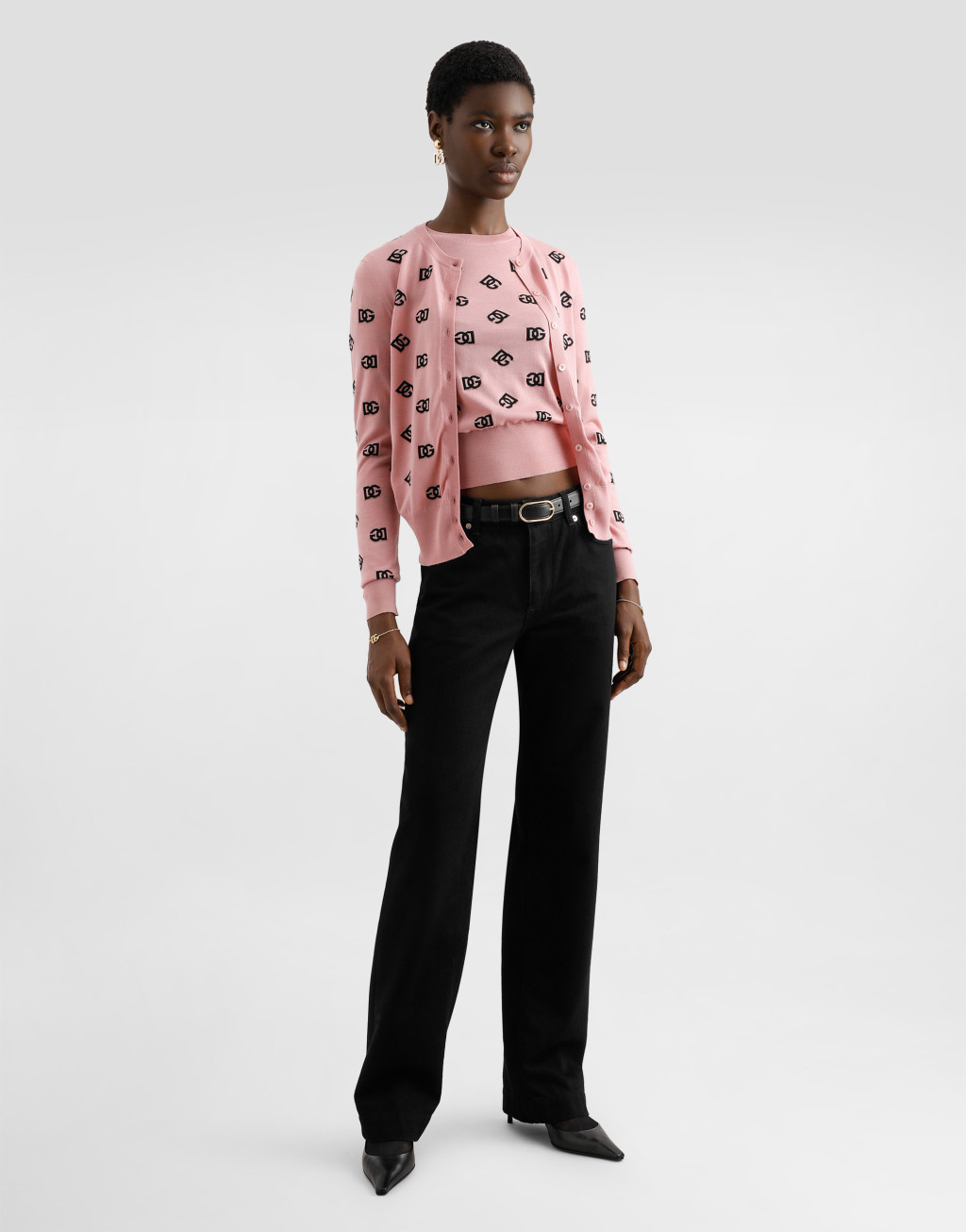 同色 DG 徽标提花真丝与羊毛开衫2