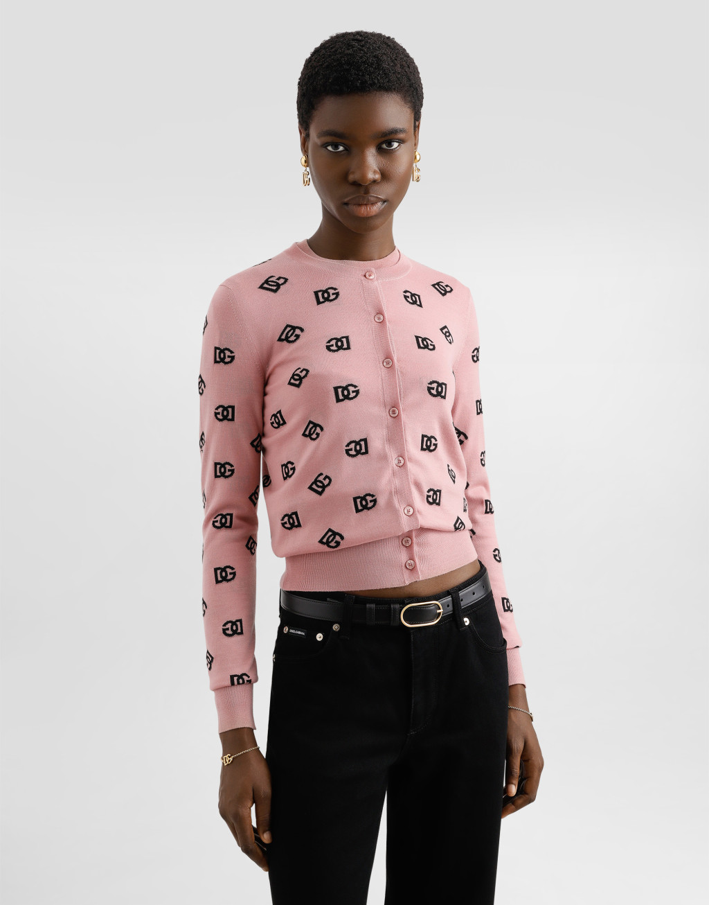 同色 DG 徽标提花真丝与羊毛开衫4