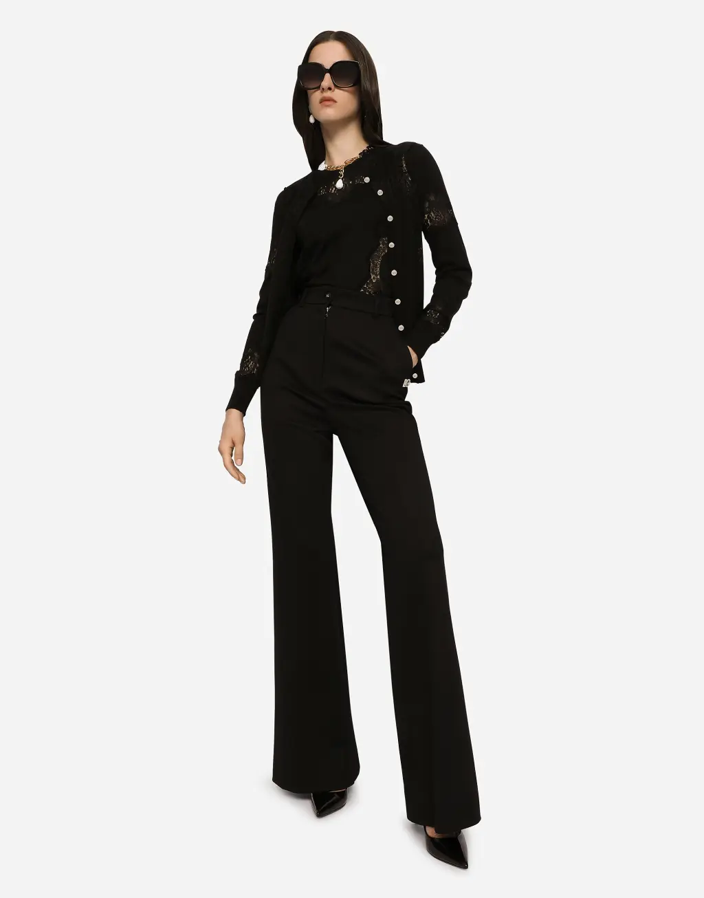 蕾丝嵌花丝绒混纺开衫