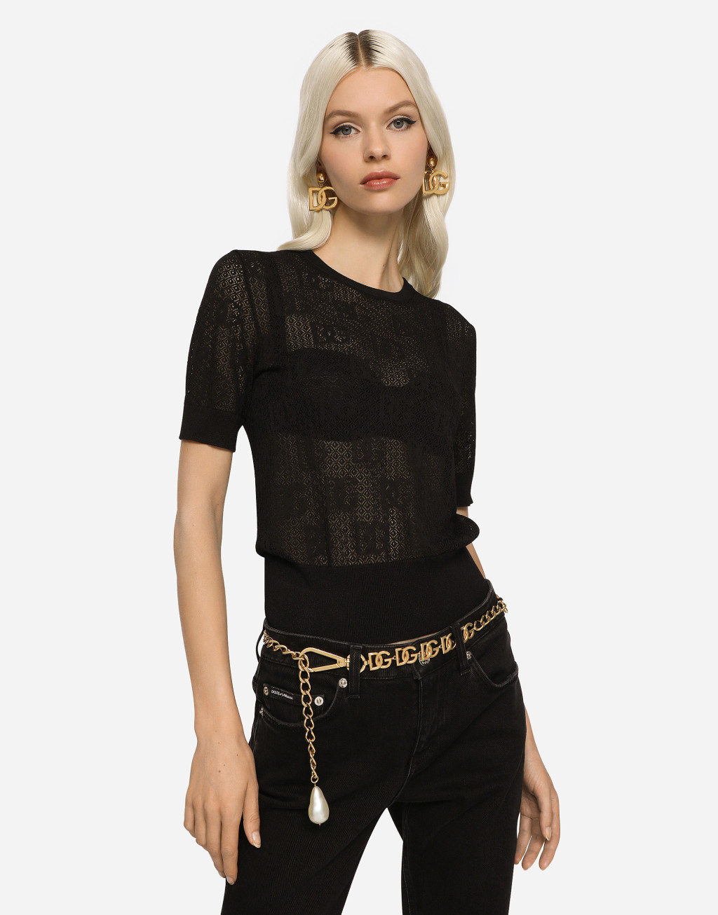 DG 徽标蕾丝短袖针织衫2