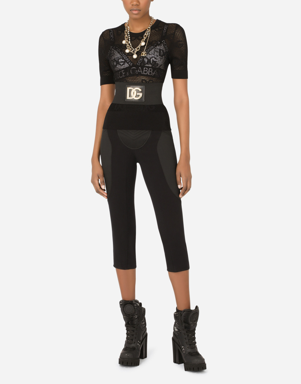 DG 徽标蕾丝短袖针织衫7