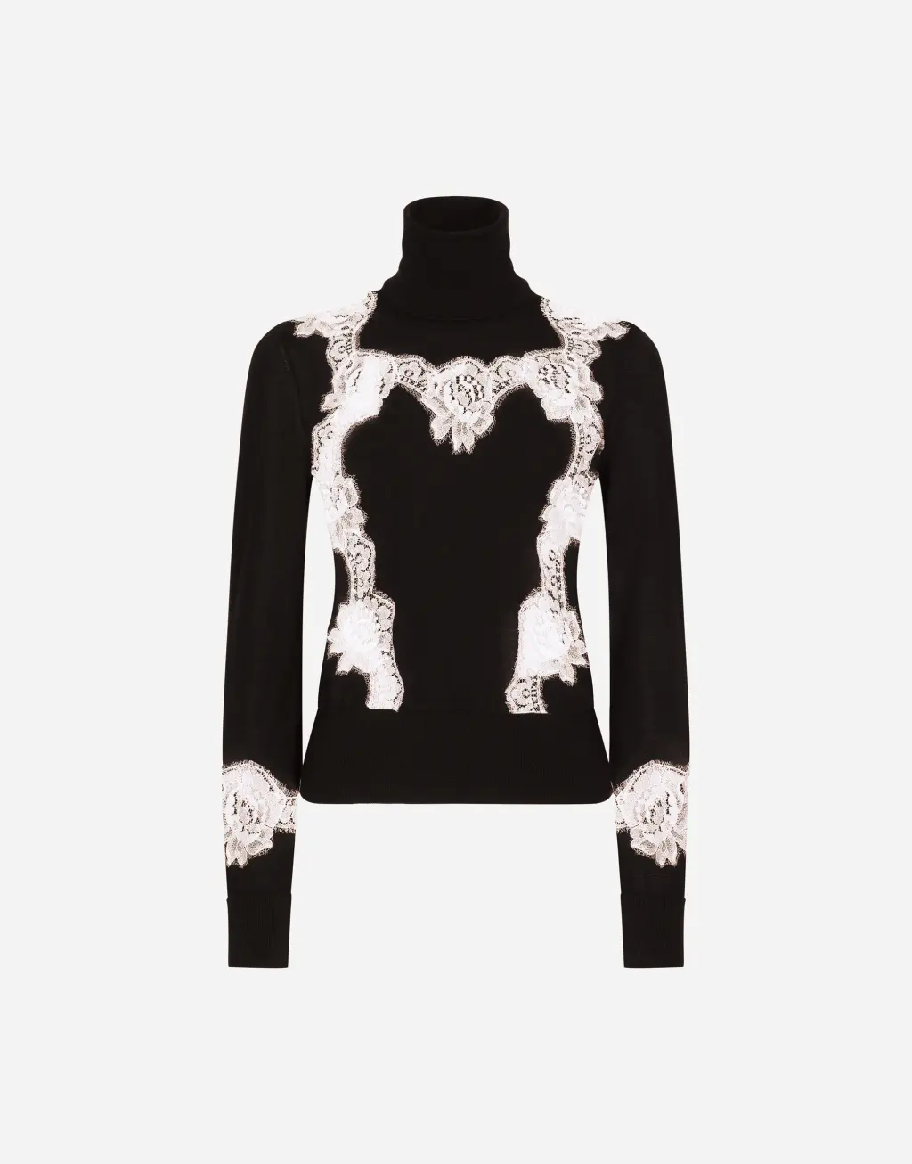 蕾丝嵌花高领针织衫