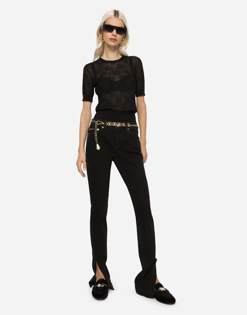 DG 徽标蕾丝短袖针织衫6