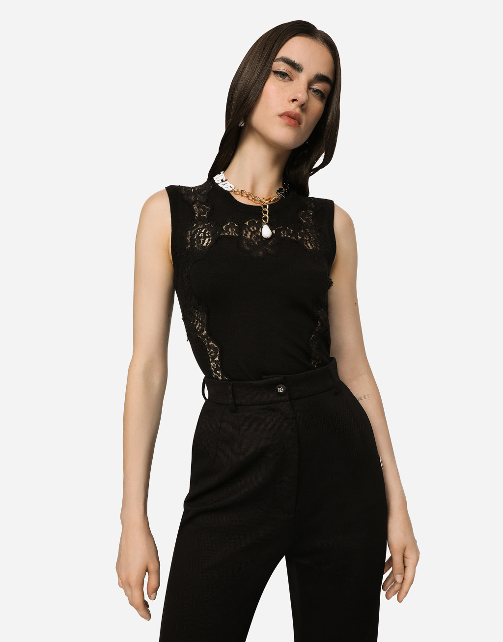 蕾丝嵌花丝绒混纺针织衫2