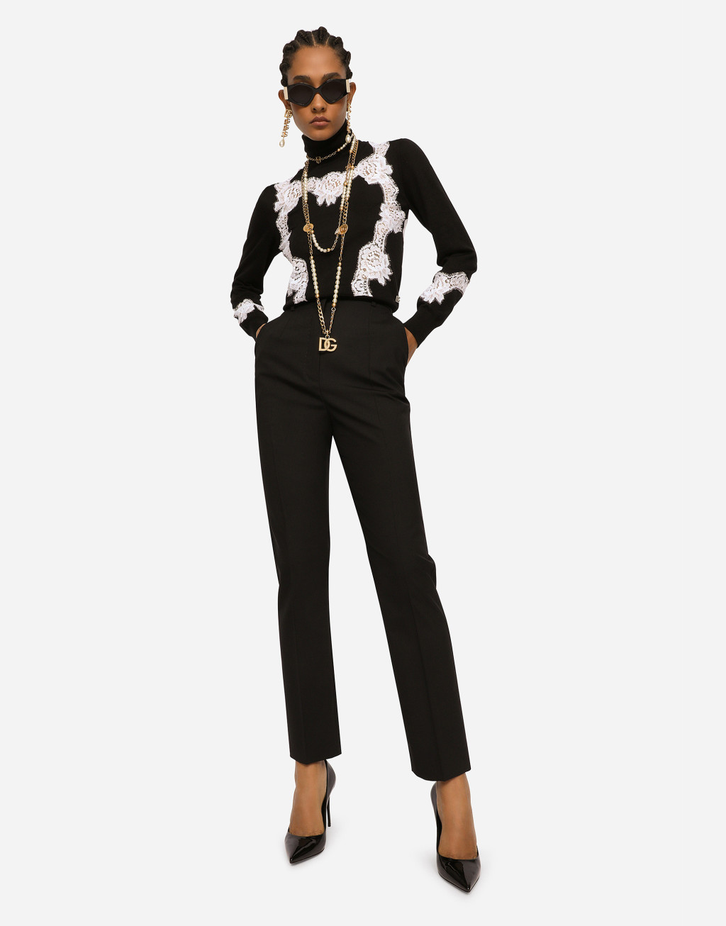 蕾丝嵌花高领针织衫3