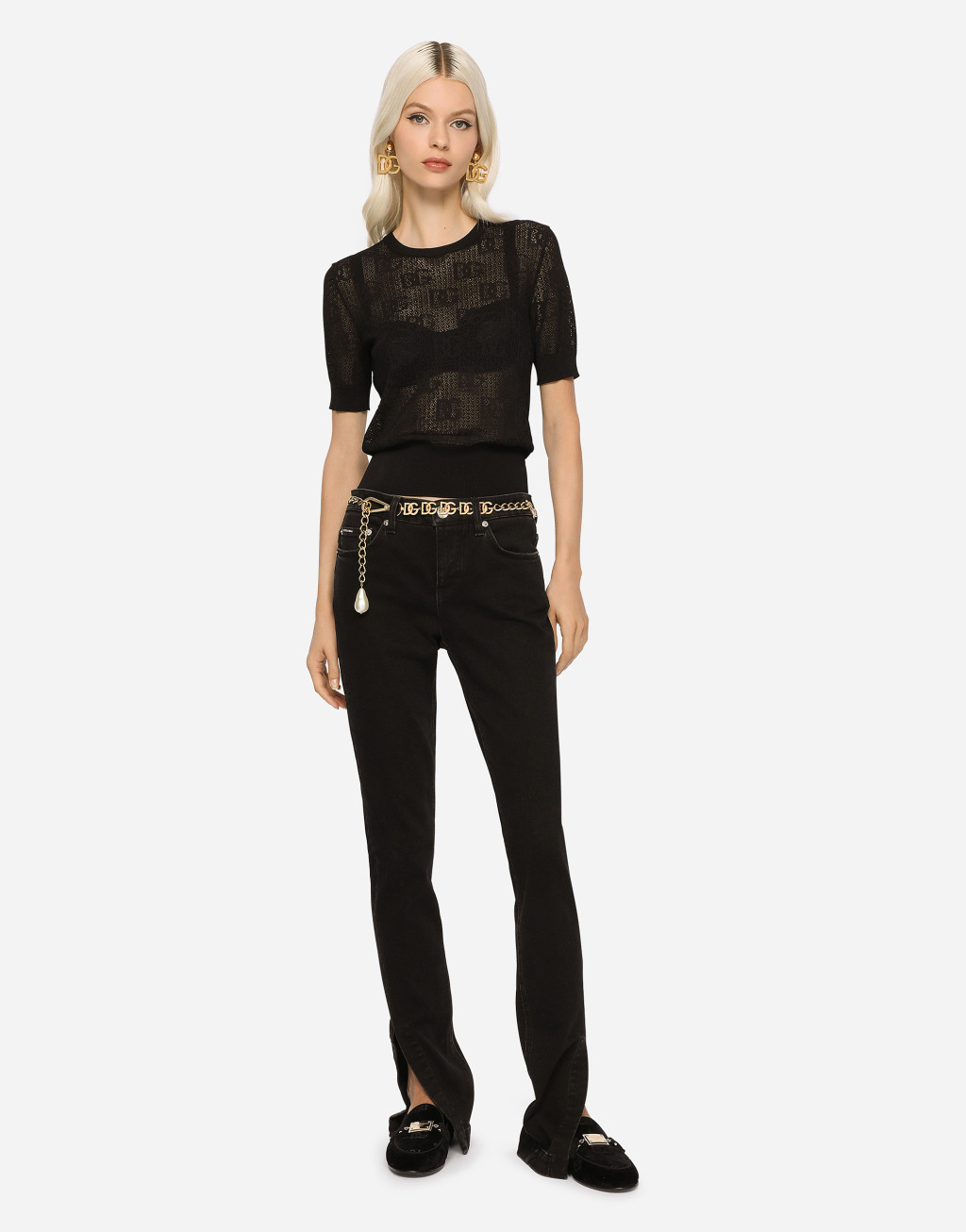 DG 徽标蕾丝短袖针织衫4