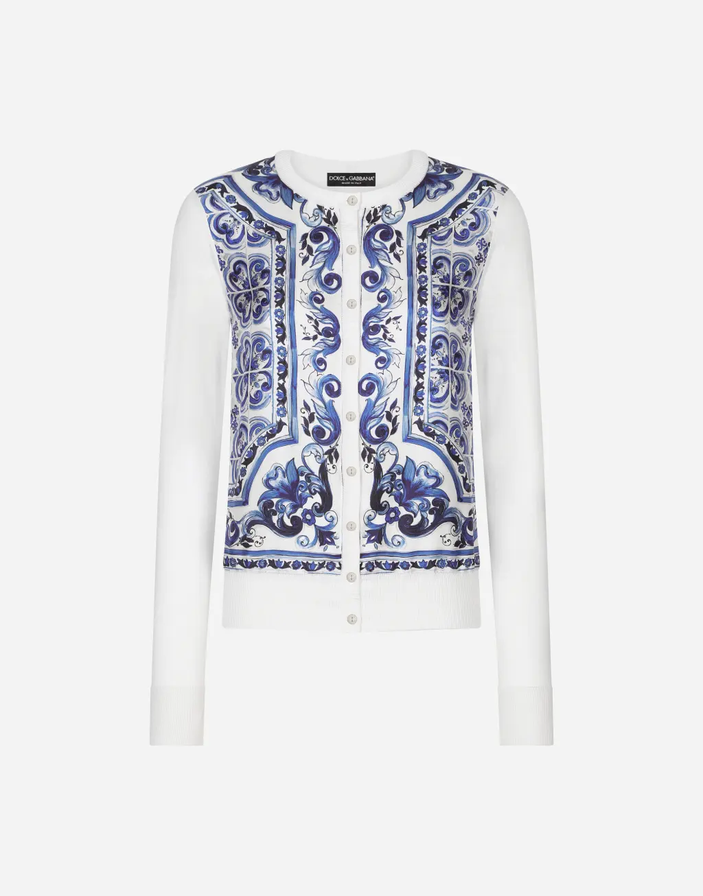 马约利卡印花真丝与斜纹开衫