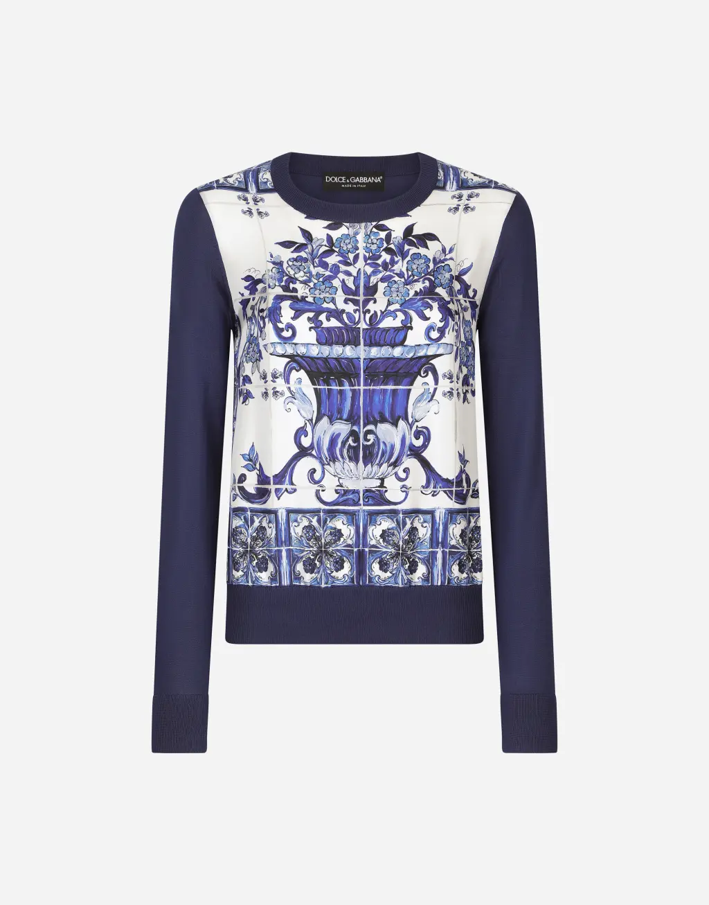 马约利卡印花真丝与斜纹针织衫