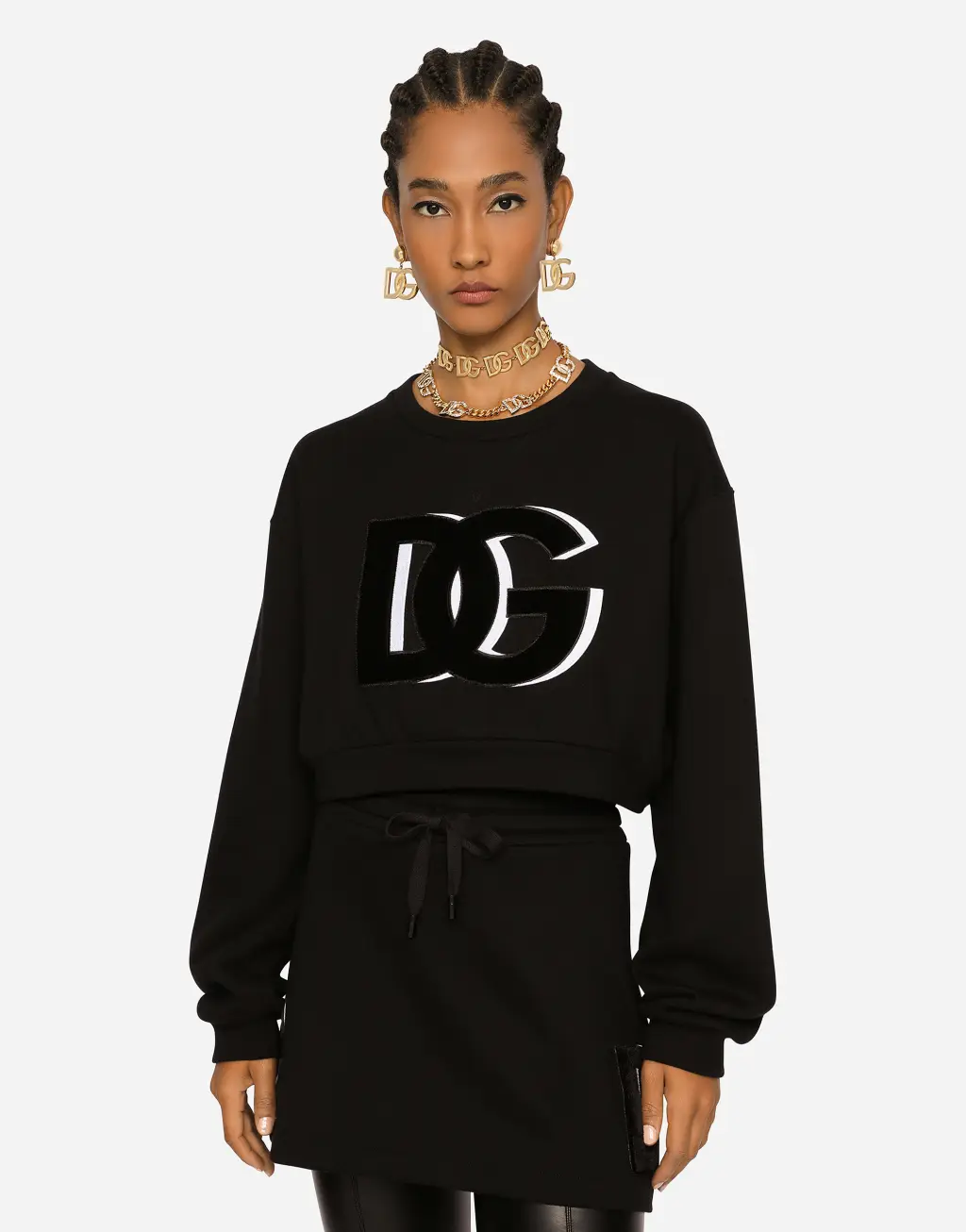 DG 徽标拼饰平纹针织短款卫衣